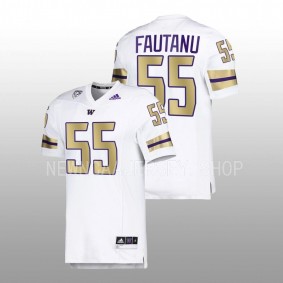 Washington Huskies Troy Fautanu #55 Football Jersey White Premier Strategy 2022