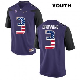 Youth Washington Huskies Jake Browning #3 Purple NCAA Football US Flag Fashion Jersey